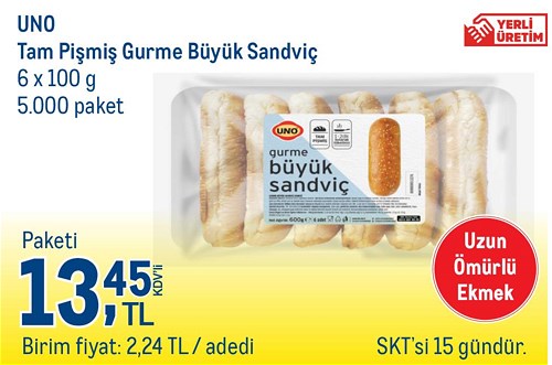 Uno Tam Pişmiş Gurme Büyük Sandviç 6x100 g image