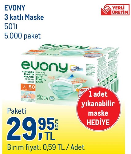 Evony 3 Katlı Maske 50'li+1 Adet Yıkanabilir Maske Hediye image