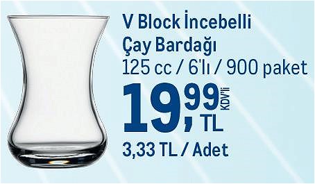 Paşabahçe V Block İncebelli Çay Bardağı 125 cc 6'lı image