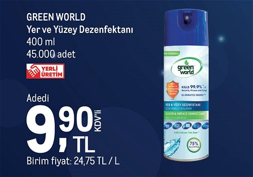 Green World Yer ve Yüzey Dezenfektan 400 ml image