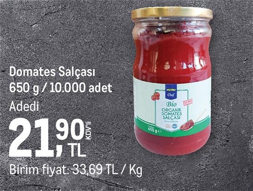 Metro Chef Bio Domates Salçası 650 g image