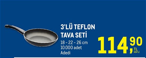 Aro 3'lü Teflon Tava Seti 18-22-26 cm image