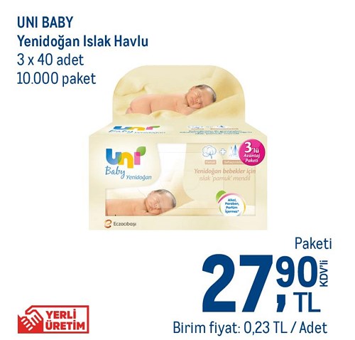 Uni Baby Yenidoğan Islak Havlu 3x40 Adet image