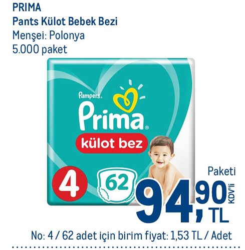 Prima Pants Külot Bebek Bezi No: 4 62 Adet image