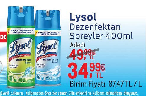 Lysol Dezenfektan Spreyler 400 ml image