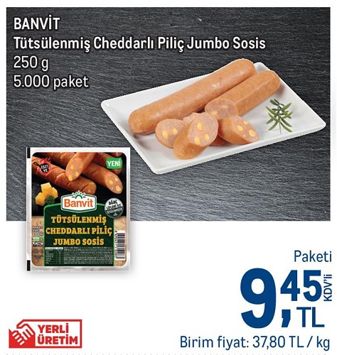 Banvit Tütsülenmiş Cheddarlı Piliç Jumbo Sosis 250 g image