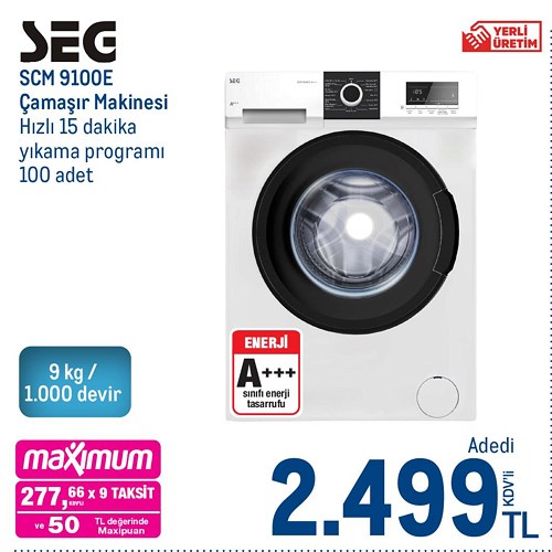 Seg SCM 9100E 9 Kg 1000 Devir Çamaşır Makinesi  image