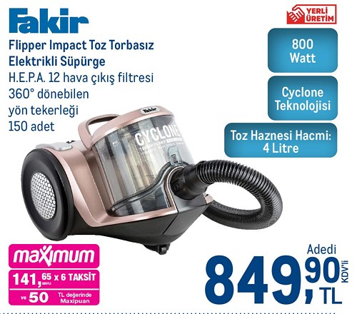 Fakir Flipper Impact Toz Torbasız 800 W Elektrikli Süpürge image