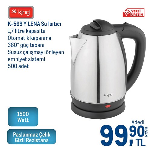 King K-569 Y Lena Su Isıtıcı 1,7 Litre 1500 W image