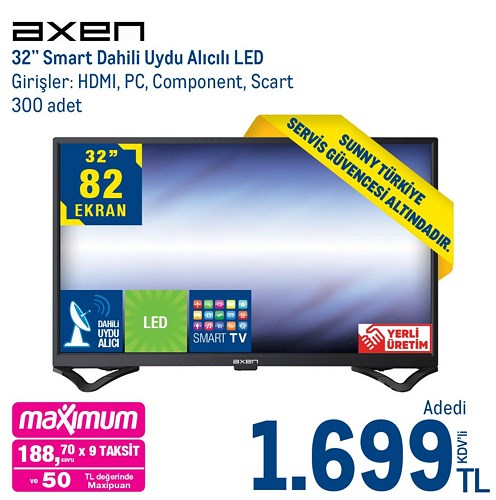 Axen 32" Smart Dahili Uydu Alıcılı Led image