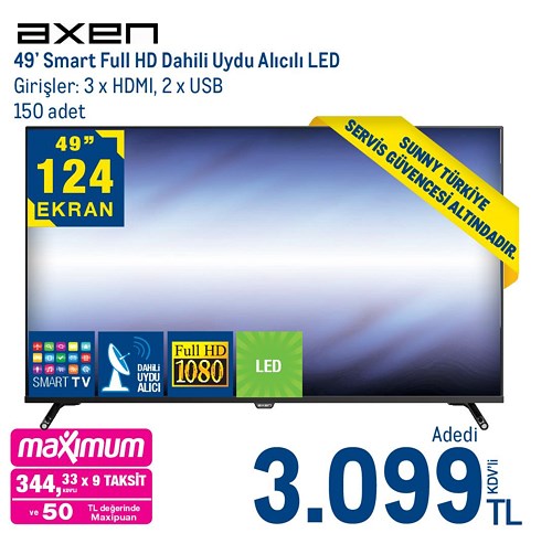 Axen 49" Smart Full Hd Dahili Uydu Alıcılı Led image