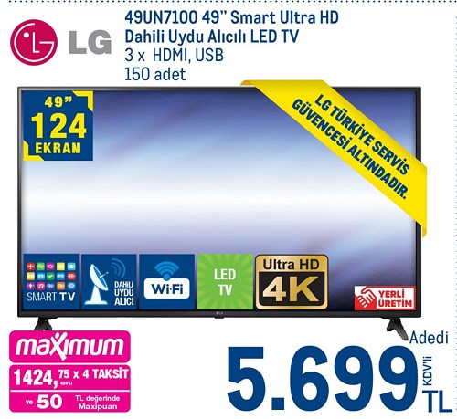 Lg 49UN7100 49" Smart Ultra Hd Dahili Uydu Alıcılı Led Tv image