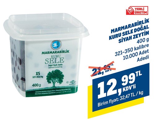 Marmarabirlik Kuru Sele Doğal Siyah Zeytin 400 g 321-350 Kalibre image
