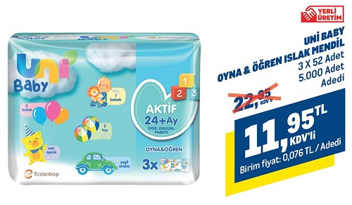 Uni Baby Oyna&Öğren Islak Mendil 3x52 Adet image