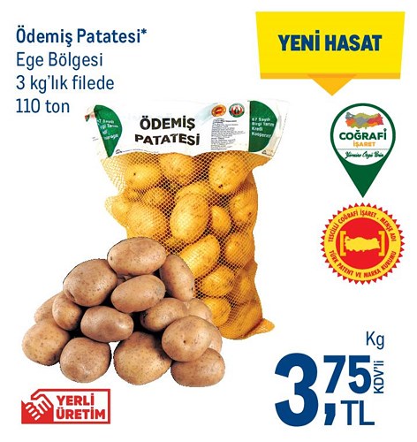 Ödemiş Patatesi Ege Bölgesi 3 kg'lık Filede Kg image
