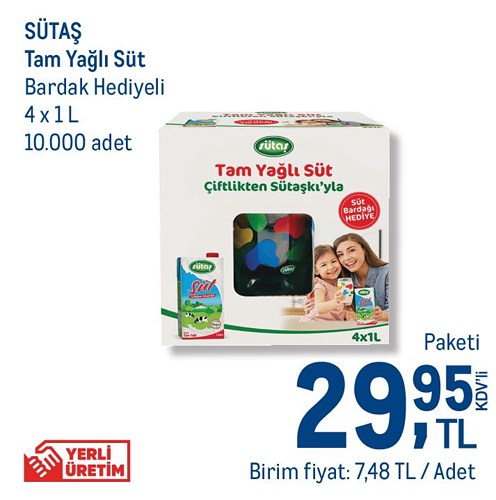 Sütaş Tam Yağlı Süt Bardak Hediyeli 4x1 L image