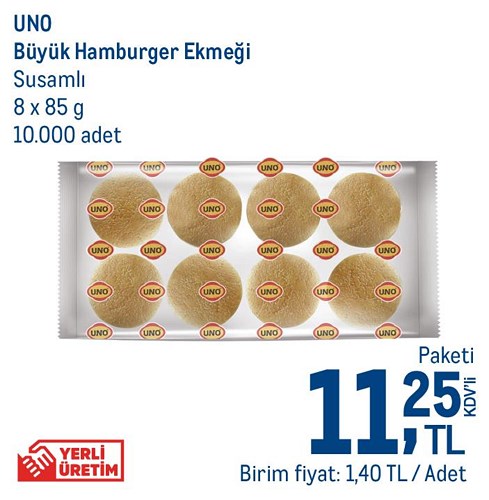 Uno Büyük Hamburger Ekmeği Susamlı 8x85 g image