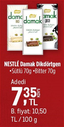 Nestle Damak Dikdörtgen Sütlü/Bitter 70g image