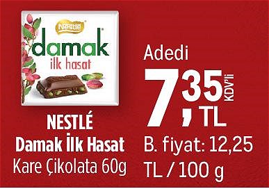 Nestle Damak İlk Hasat Kare Çikolata 60g image