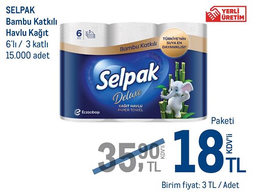 Selpak Bambu Katkılı Havlu Kağıt 6'lı 3 Katlı image