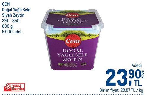 Cem Doğal Yağlı Sele Siyah Zeytin 291-350 800 g image