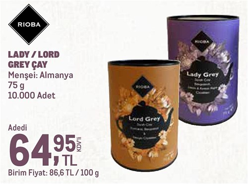 Rioba Lady/Lord Grey Çay 75 g image