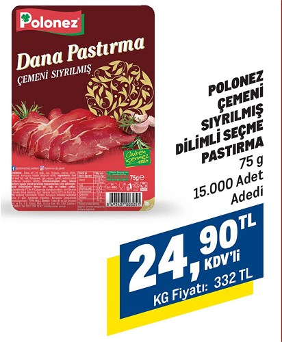 Polonez Çemeni Sıyrılmış Dilimli Seçme Pastırma 75 g image