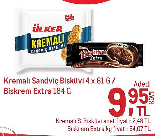 Ülker Kremalı Sandviç Bisküvi 4x61 g/Biskrem Extra 184 g image