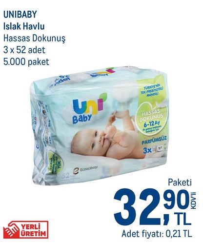 Unibaby Islak Havlu Hassas Dokunuş 3x52 Adet image