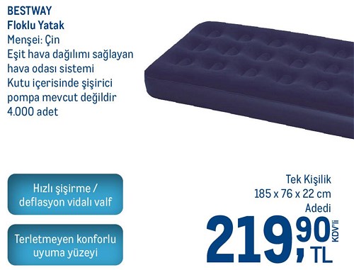 Bestway Floklu Yatak Tek Kişilik 185x76x22 cm image