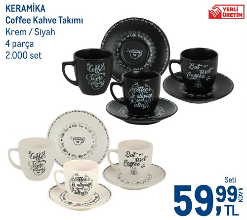 Keramika Coffee Kahve Takımı Krem/Siyah 4 Parça image