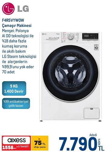 LG F4R5VYW0W 9 Kg 1400 Devir Çamaşır Makinesi image