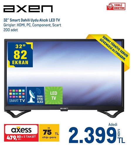 Axen 32 inç Smart Dahili Uydu Alıcılı LED TV image