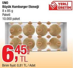 Uno Büyük Hamburger Ekmeği 8 x 85 g image