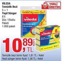 Vileda Temizlik Bezi 5 + 1 Yeşil Sünger 8'li Düz / Oluklu image