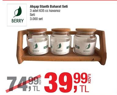 Berry Ahşap Stantlı Baharat Seti 3 Adet 635 cc Kavanoz image