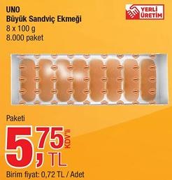 Uno Büyük Sandviç Ekmeği 8 x 100 g image