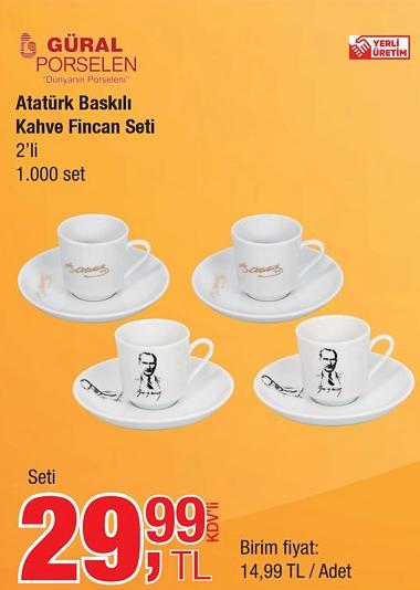 Güral Porselen Atatürk Baskılı Kahve Fincan Seti 2'li image