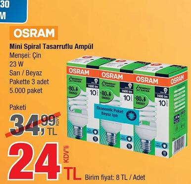 Osram Mini Spiral Tasarruflu Ampül 23 W Sarı / Beyaz Pakette 3 Adet image