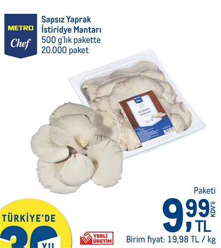 Metro Chef Sapsız Yaprak İstiridye Mantarı 500 g'lık Pakette image