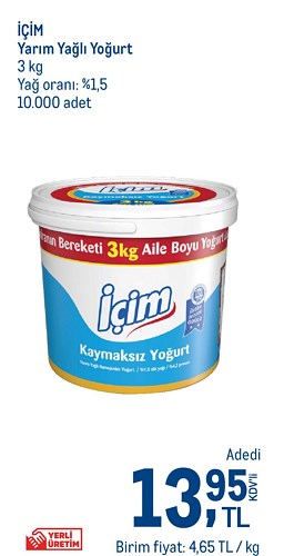 İçim Yarım Yağlı Yoğurt 3 kg image