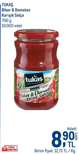 Tukaş Biber&Domates Karışık Salça 700 g image