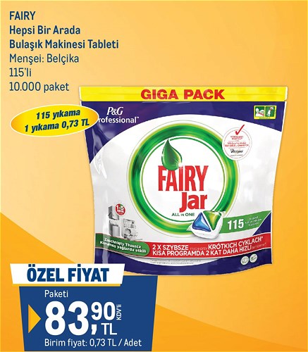 Fairy Hepsi Bir Arada Bulaşık Makinesi Tableti 115'li image