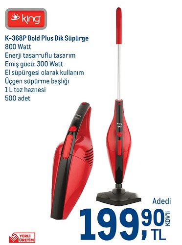 King K-368P Bold Plus Dik Süpürge 800 W image