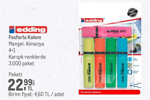 Edding Fosforlu Kalem 4+1 Karışık Renklerde image