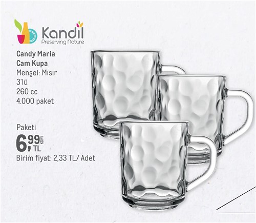 Kandil Candy Maria Cam Kupa 3'lü 260 cc image