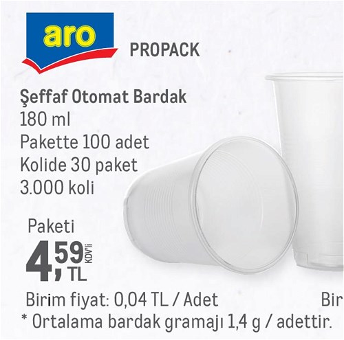 Aro Propack Şeffaf Otomat Bardak 180 ml Pakette 100 Adet image
