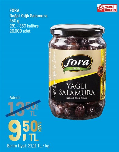 Fora Doğal Yağlı Salamura 450 g 291-350 Kalibre image