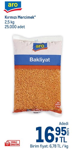 Aro Kırmızı Mercimek 2,5 kg image