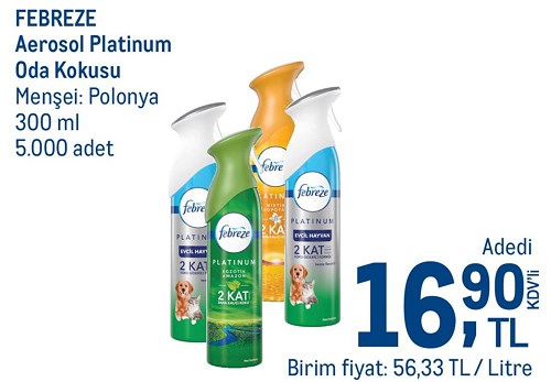 Febreze Aerosol Platinum Oda Kokusu 300 ml image